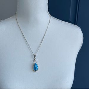 950 MEXICO STERLING SILVER TURQUOISE TEARDROP PENDANT | ITALY 925 CHAIN